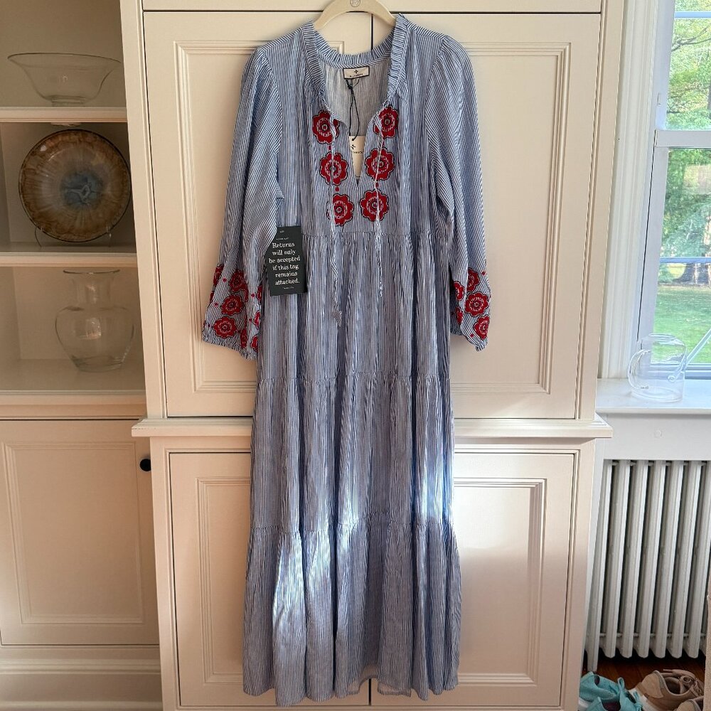 NWT Tuckernuck Poppy Stripe Blue Salty Paloma Caftan Maxi Dress (S)